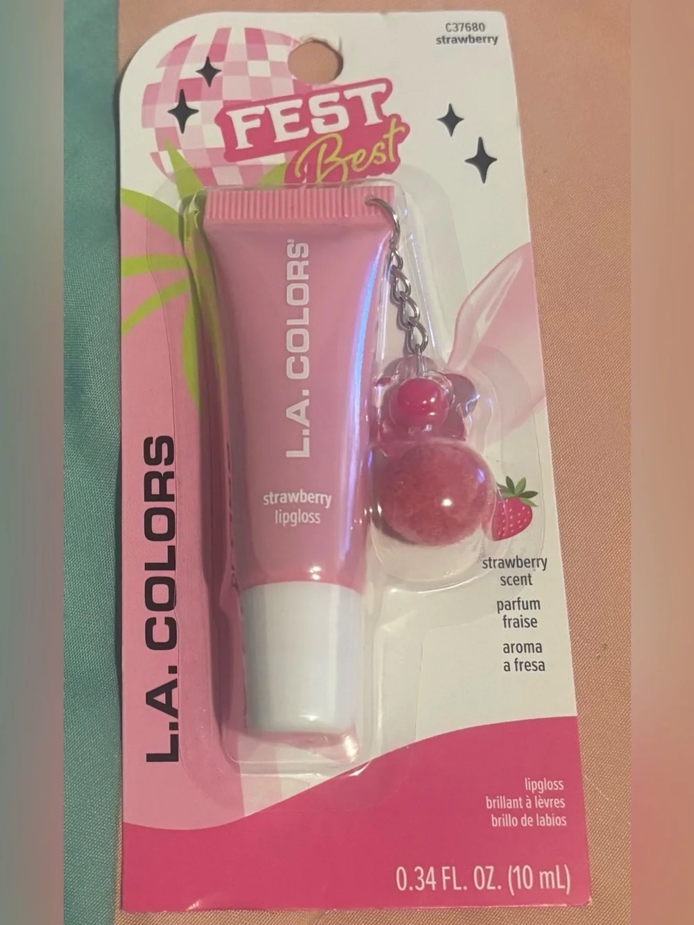 L.A. COLORS Strawberry Pink Lip Gloss with Keychain Charm